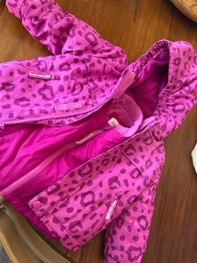 Pink Leopard Print Hooded Puffer Jacket